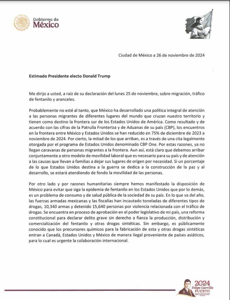 4. 26-nov-24 Sheinbaum Rechaza Aranceles de Trump y Propone Cooperación Internacional (2)