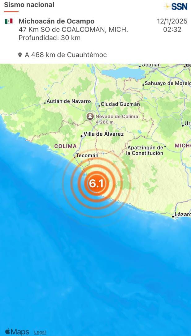 5. 12-ene-25 Sismo de 6.1 grados con epicentro en Michoacán se percibe en Jalisco, Colima y CDMX